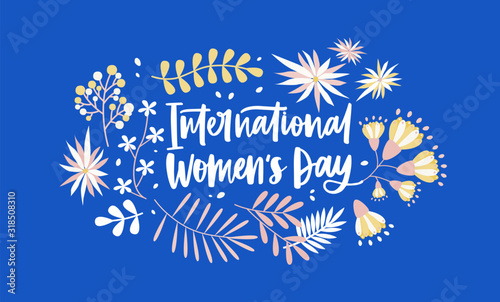 International Women s Day greeting card flat illustration