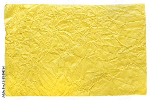 Isolated crumpled sheet paper in shine yellow color as part of your creative work. © Dmytro Synelnychenko