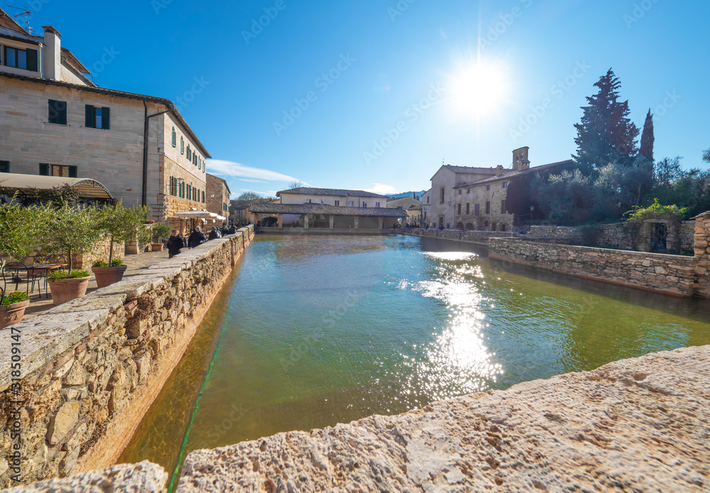 Bagno Vignoni (Italy) - A view of the famous thermal waters village in Val d'Orcia, Tuscany region province of Siena, beside Via Francigena religious street