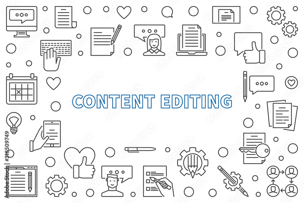 Content Editing concept horizontal frame in thin line style. Vector illustration Content Editing concept horizontal frame in thin line style. Vector illustration
