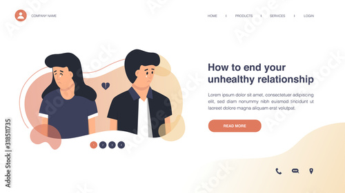End your unhealthy relationship. Web page design with lifestyle or wedding concept for website and mobile website development. Flat vector illustration.