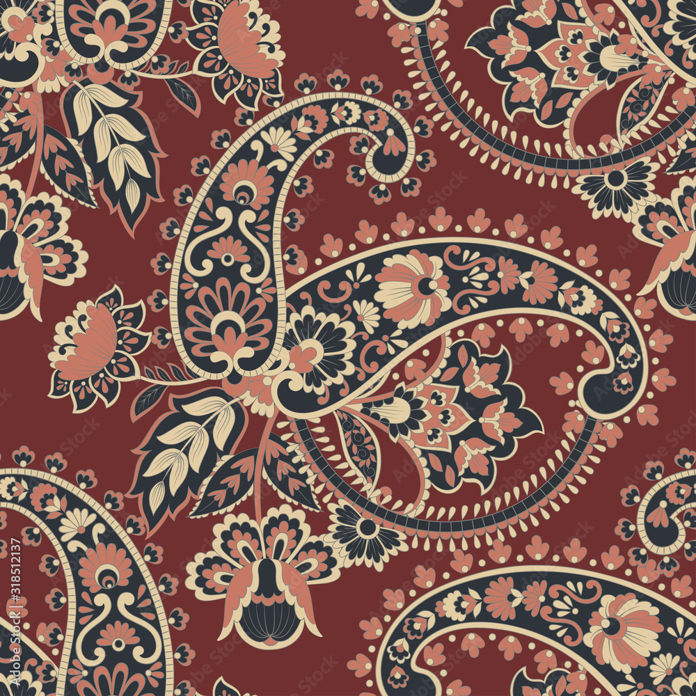 Seamless Asian Textile Background. Paisley Pattern