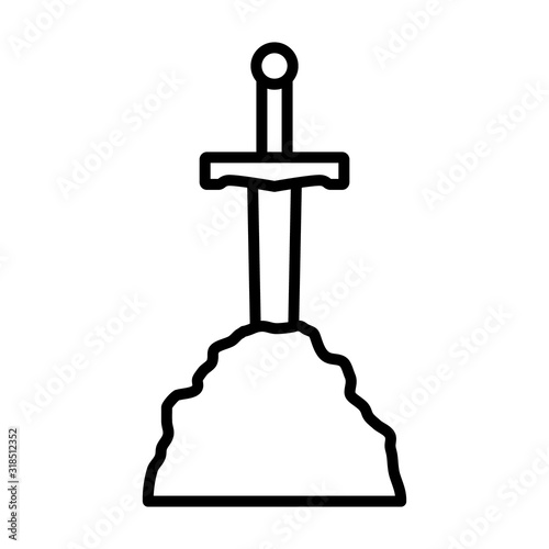 Excalibur, the legendary stone in the stone line art vector icon for games and websites