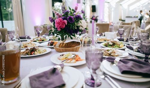 elegant table setting in purple color