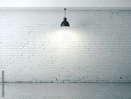 Fototapeta Naklejka Na Ścianę i Meble -  room with blank wall, lamp and concrete floor