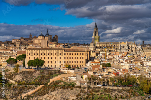 Toledo, Spain. Old city with its Royal Palace over the Tagus River sinuosity © rudiernst