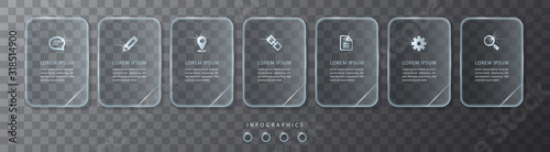 Vector infographic design UI template transparent glass labels and icons