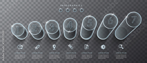 Vector infographic design UI template transparent glass cylinder and icons