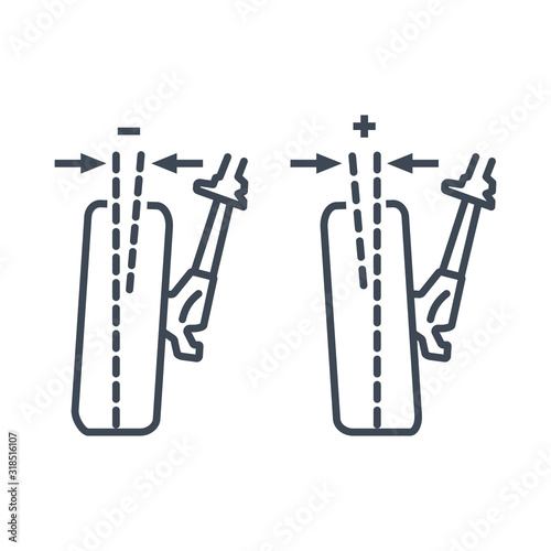 Thin line icon car service, wheel alignment, camber angle