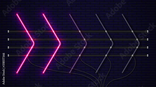 Glowing, blinking neon arrow. Neon sign, icon, banner with flash light. 4K Animation.