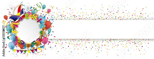 Fasching Banner mit Luftballons und Konfetti