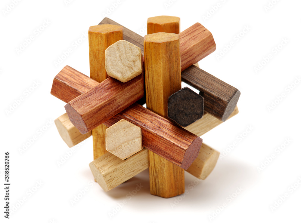 wooden puzzle over white background wooden puzzle over white background