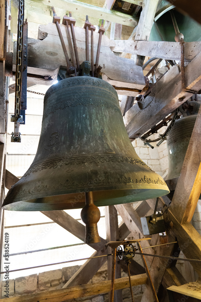 Church religious big bell on island Ile de Re in Charente France Saint Martin village Church religious big bell on island Ile de Re in Charente France Saint Martin village