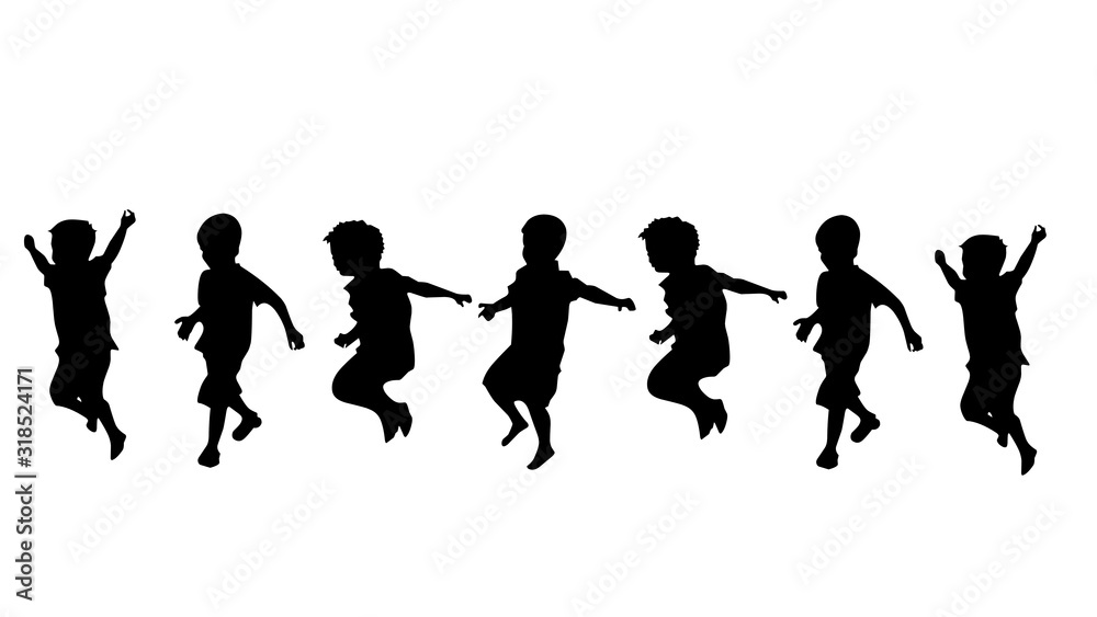 silhouettes of children playing on white background