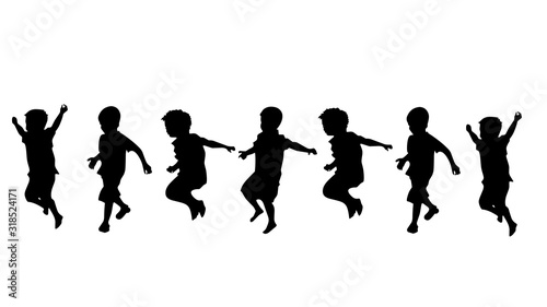 silhouettes of children playing on white background