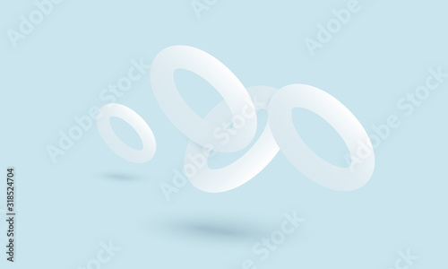 Abstract geometric vector objects. Simple forms in 3d perspective for graphic or web design. Elements for abstract scene. Flying white rings.