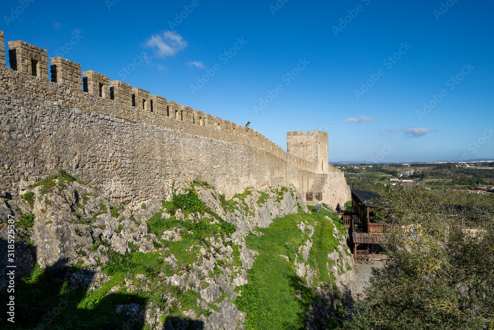 View of Obidos Portugal from the Obidos Castle, on a sunny day