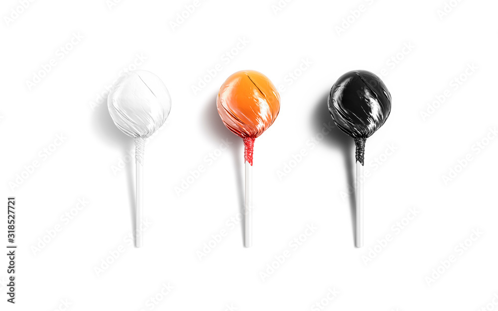 Blank black, white and red lollipop wrapper mockup lying Blank black, white and red lollipop wrapper mockup lying