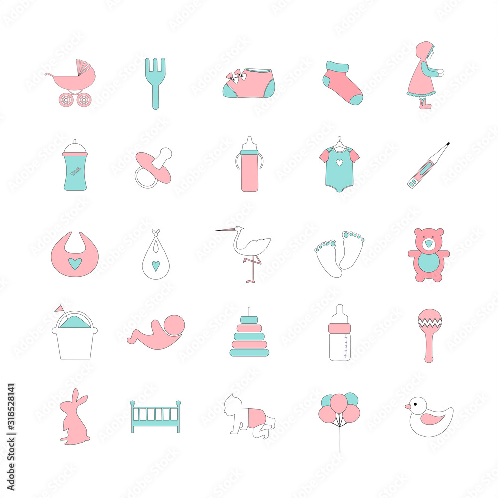 Set of baby shower cute icons ,newborn,Vector illustration. Set of baby shower cute icons ,newborn,Vector illustration.