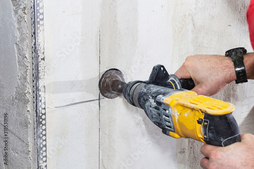 drill hole for electrical outlet outlet, special power tool drill.