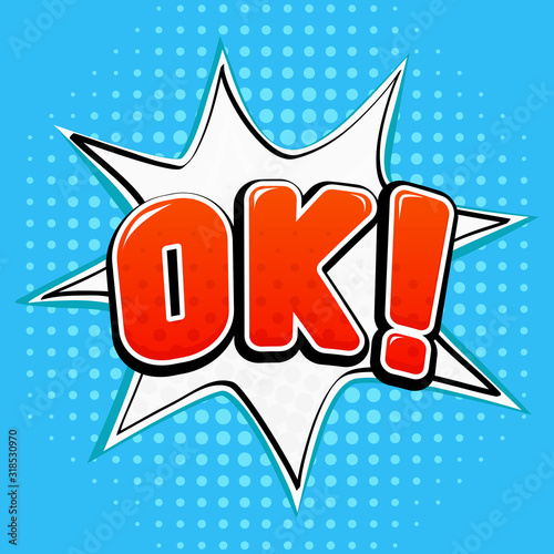 OK sign on blue background. Comic book style