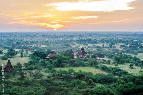 Beautiful scenery of Bagan is an ancient city in central Myanmar in sunrise time, This temple town is one of Myanmar’s main attractions	