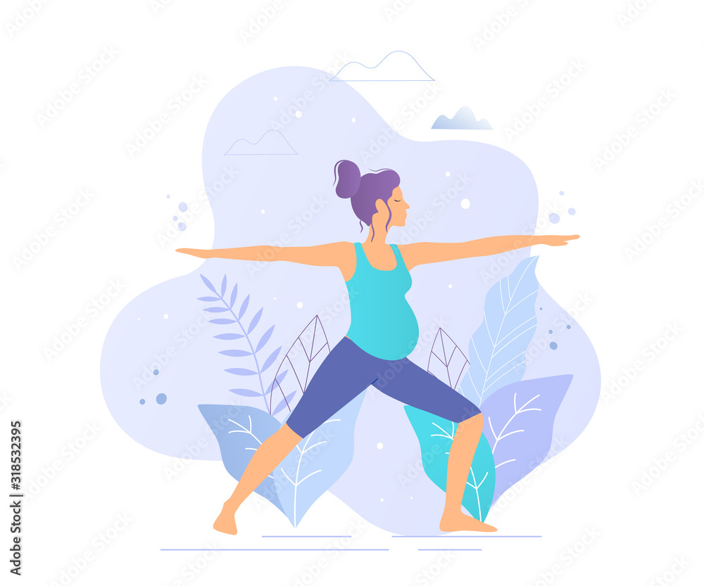 Pregnant woman practicing yoga vector illustration