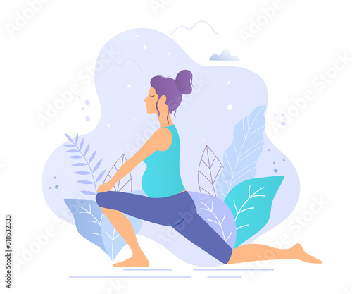 Pregnant woman practicing yoga vector illustration