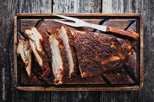 Oven Baked spicy Barbecue sliced Pork Brisket