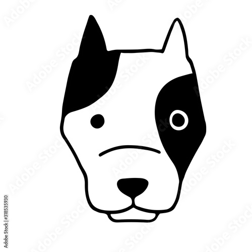 Illustration of a cute funny a pit bull dog face in the doodle style