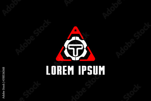 letter T triangle forms with star simple abstract logo military theme or for tactical