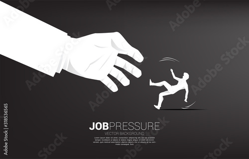 silhouette of businessman try to escape from big boss hand. Concept for work stress and job pressure