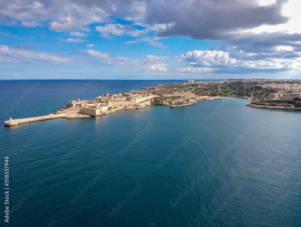 Fort Ricasoli at the bay of mediterranean sea, Malta