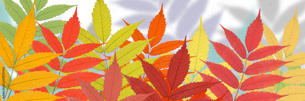  Floral background & pattern of autumn leaves. Stylization of fall leaves. High detail. Can be used for wallpaper, pattern, art print, fabric etc.