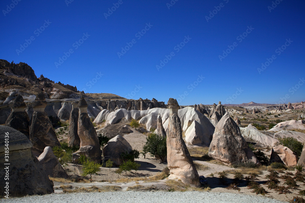 The national Park of Cappadocia, near the town of Goreme. Mountains of tuff, in which people have made their homes. Autumn.