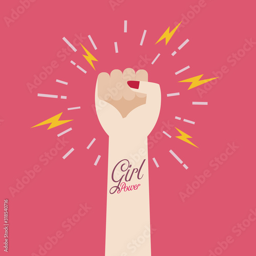 Girl power text on Woman fist hand