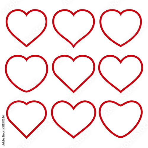 set of vector red hearts on white background