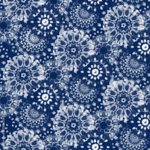 Seamless pattern Shibori in Indigo color. Digital Quilting Arts. Tie-dye. Tied and dyed - is a manual resist dyeing technique, of Japanese artisan design which produces patterns on fabric