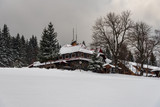 hut on Slavic in winter Moravskoslezske Beskydy mountains in Czech republic