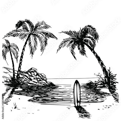Beach. Scenery. Vector on a transparent background.