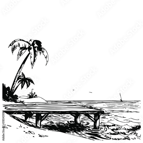Beach. Scenery. Vector on a transparent background.
