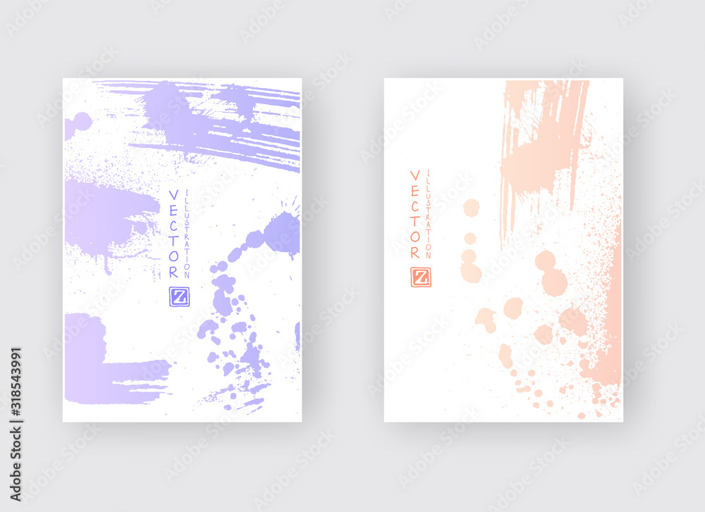 Purple coral gradient ink brush stroke poster on white background.