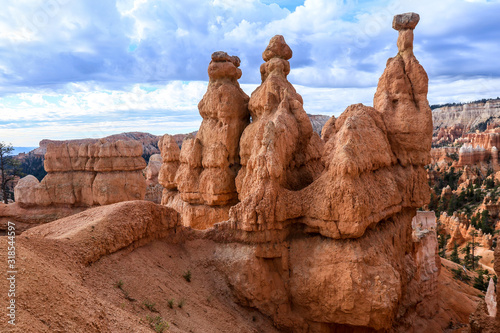 Amazing View to the Geological Structures called hoodoos in the Bryce Canyon National Park, USA