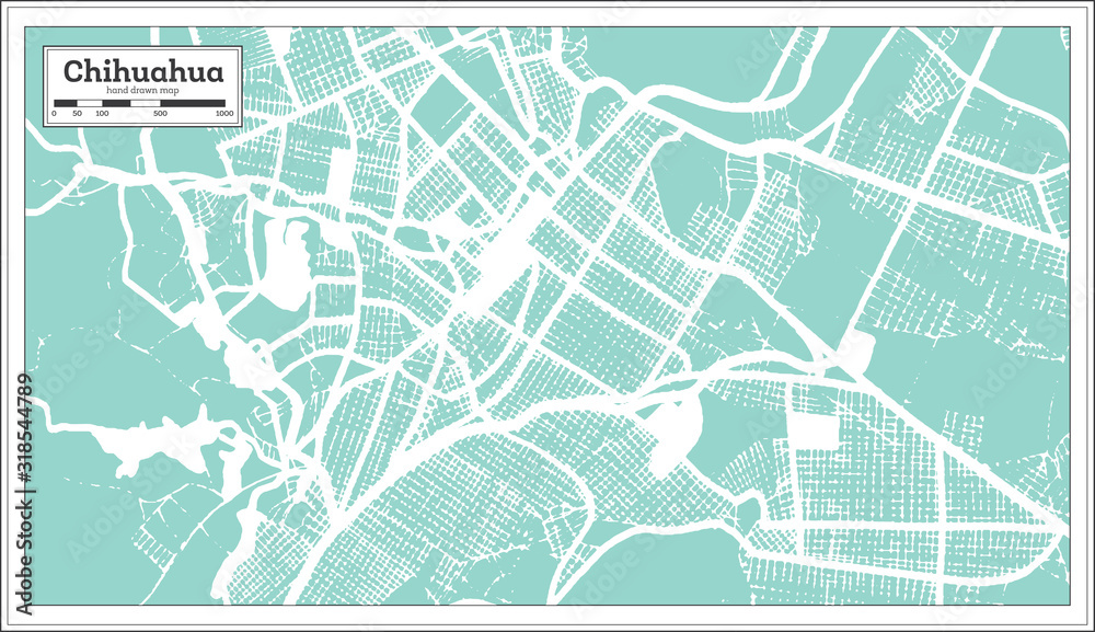 Fototapeta premium Chihuahua Mexico City Map in Retro Style. Outline Map.