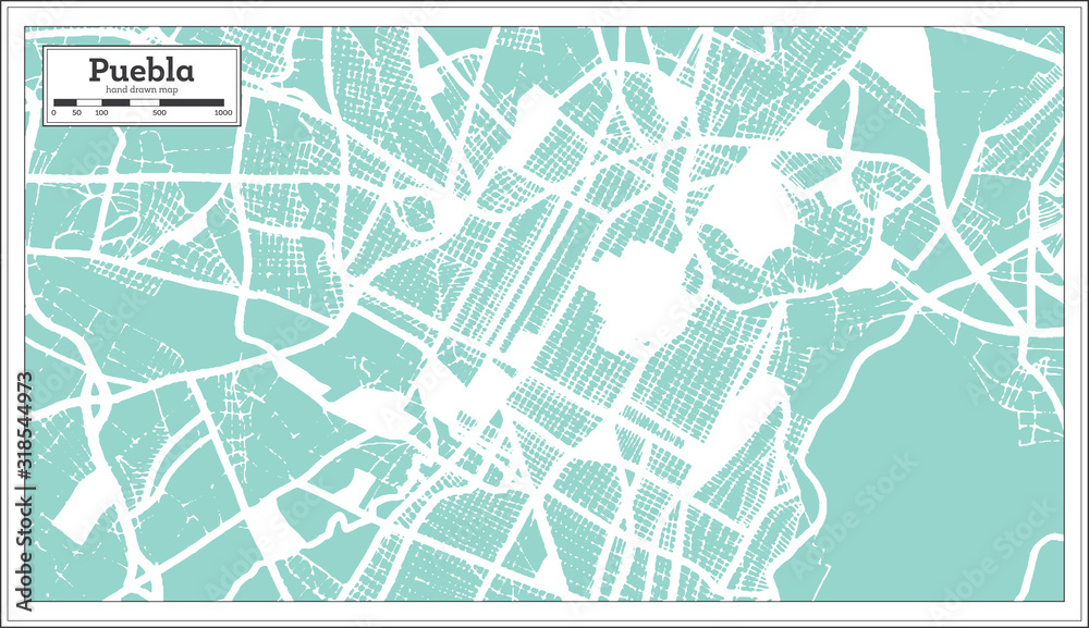 Fototapeta premium Puebla Mexico City Map in Retro Style. Outline Map.