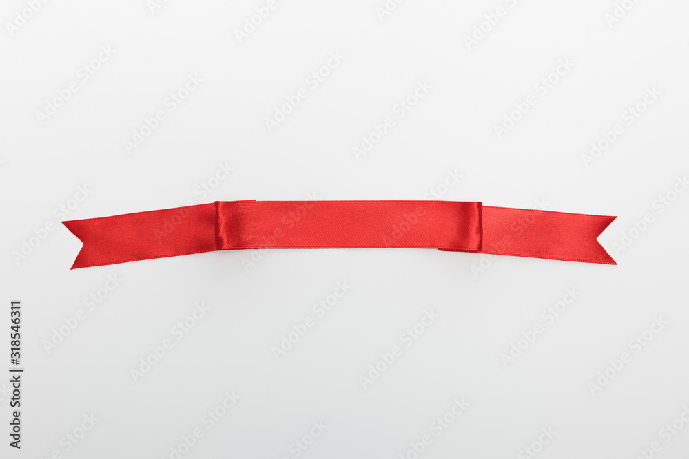 top view of red decorative ribbon isolated on white top view of red decorative ribbon isolated on white