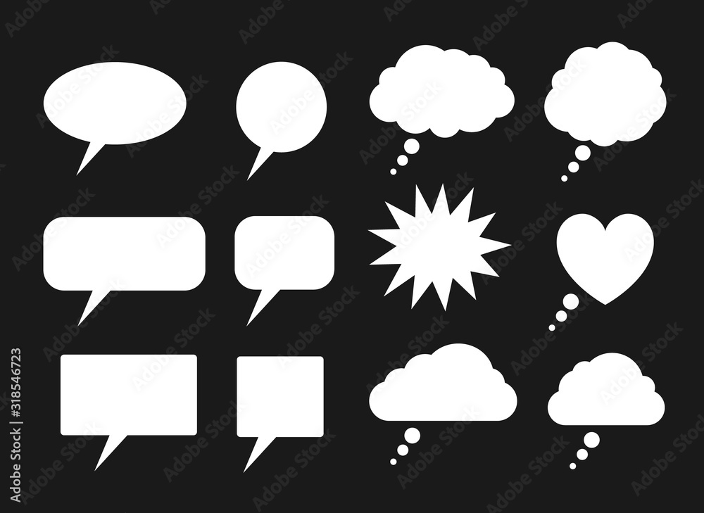 Set of white speech bubbles silhouettes Set of white speech bubbles silhouettes
