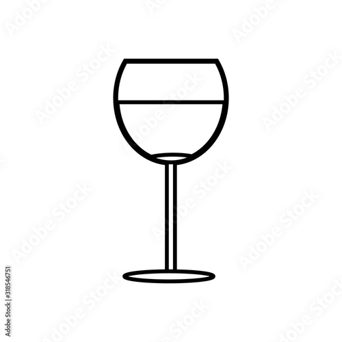 Glass wine isolated on white background in outline style. Bar menu design.