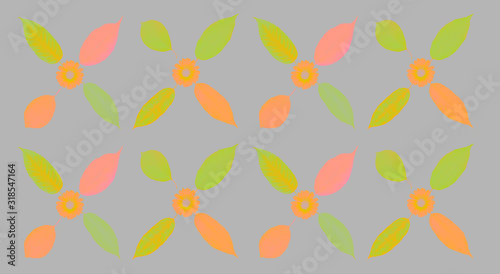  Floral pattern of autumn leaves on gray background. Stylization of fall leaves and flowers. High detail. Can be used for wallpaper, pattern, art print, fabric etc.