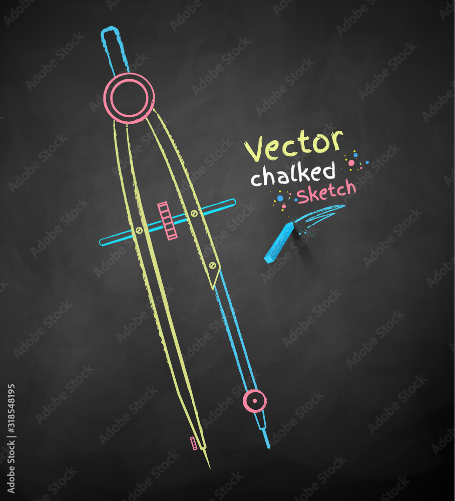 Chalk drawn illustration of divider compass Chalk drawn illustration of divider compass
